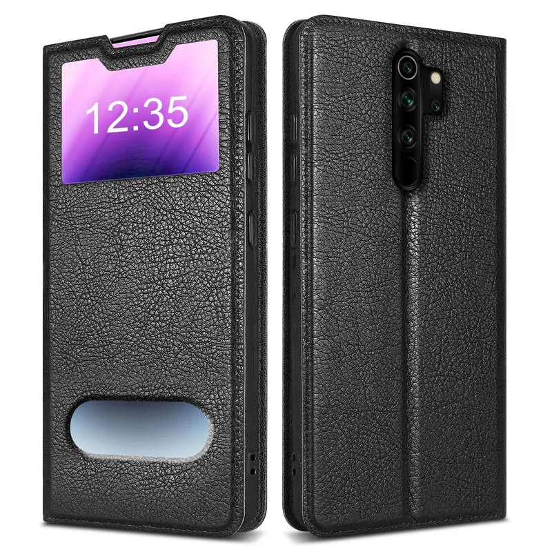 Cadorabo Hülle kompatibel mit Xiaomi RedMi NOTE 8 PRO Schutzhülle mit Magnetverschluss, Standfunktion und 2 Sichtfenstern