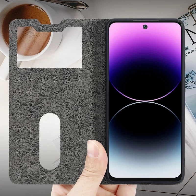 Cadorabo Hülle kompatibel mit Xiaomi RedMi 10 4G Schutzhülle mit Magnetverschluss, Standfunktion und 2 Sichtfenstern