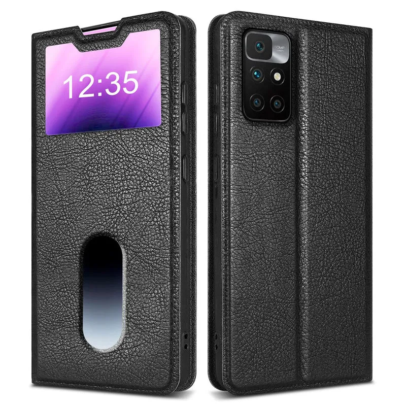 Cadorabo Hülle kompatibel mit Xiaomi RedMi 10 4G Schutzhülle mit Magnetverschluss, Standfunktion und 2 Sichtfenstern