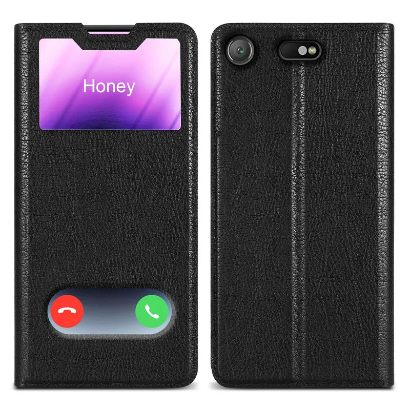 Cadorabo Hülle kompatibel mit Sony Xperia XZ1 COMPACT Schutzhülle mit Magnetverschluss, Standfunktion und 2 Sichtfenstern