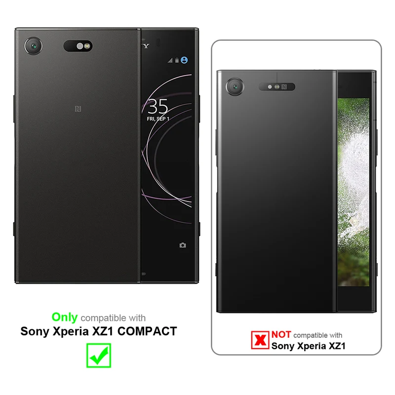 Cadorabo Hülle kompatibel mit Sony Xperia XZ1 COMPACT Schutzhülle mit Magnetverschluss, Standfunktion und 2 Sichtfenstern