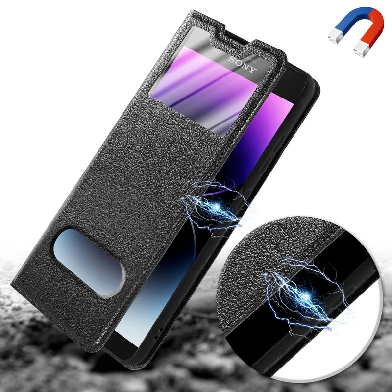 Cadorabo Hülle kompatibel mit Sony Xperia XZ1 COMPACT Schutzhülle mit Magnetverschluss, Standfunktion und 2 Sichtfenstern