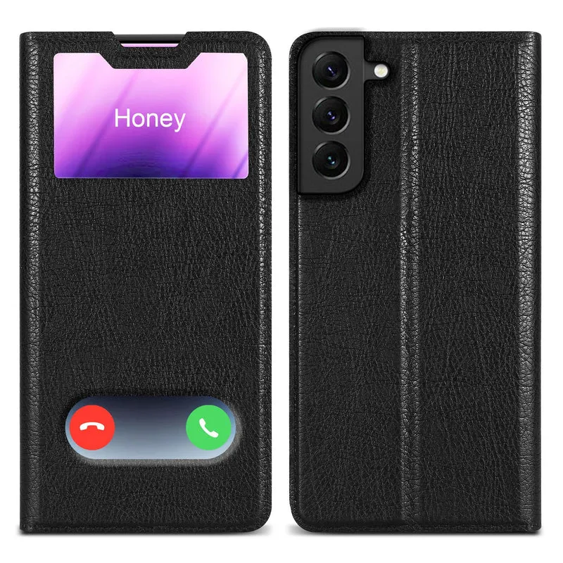 Cadorabo Hülle kompatibel mit Samsung Galaxy S22 PLUS Schutzhülle mit Magnetverschluss, Standfunktion und 2 Sichtfenstern