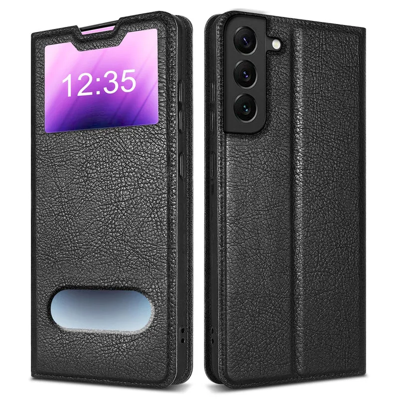 Cadorabo Hülle kompatibel mit Samsung Galaxy S22 PLUS Schutzhülle mit Magnetverschluss, Standfunktion und 2 Sichtfenstern