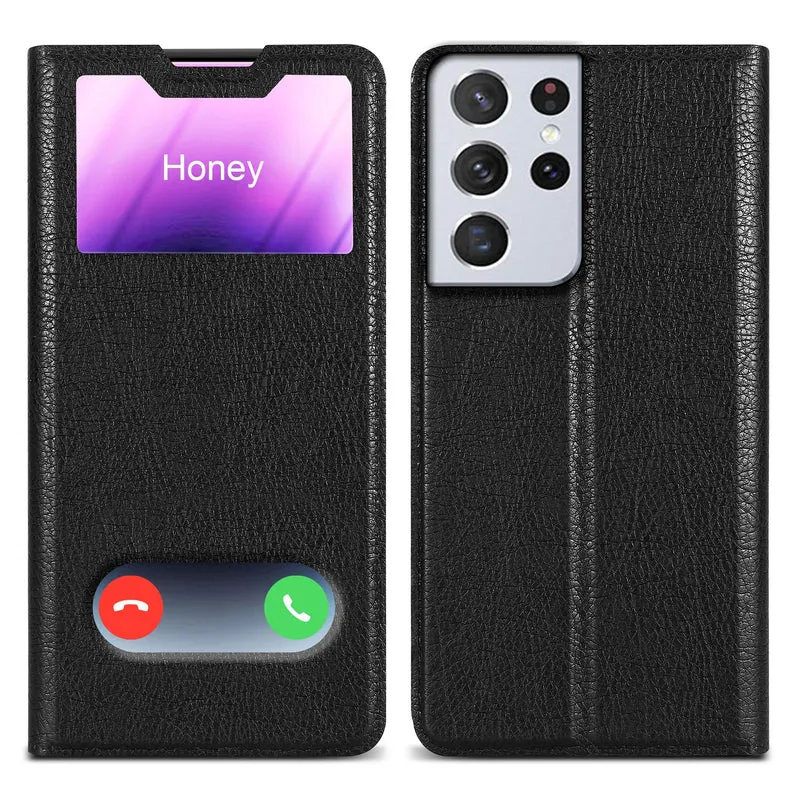 Cadorabo Hülle kompatibel mit Samsung Galaxy S21 ULTRA Schutzhülle mit Magnetverschluss, Standfunktion und 2 Sichtfenstern