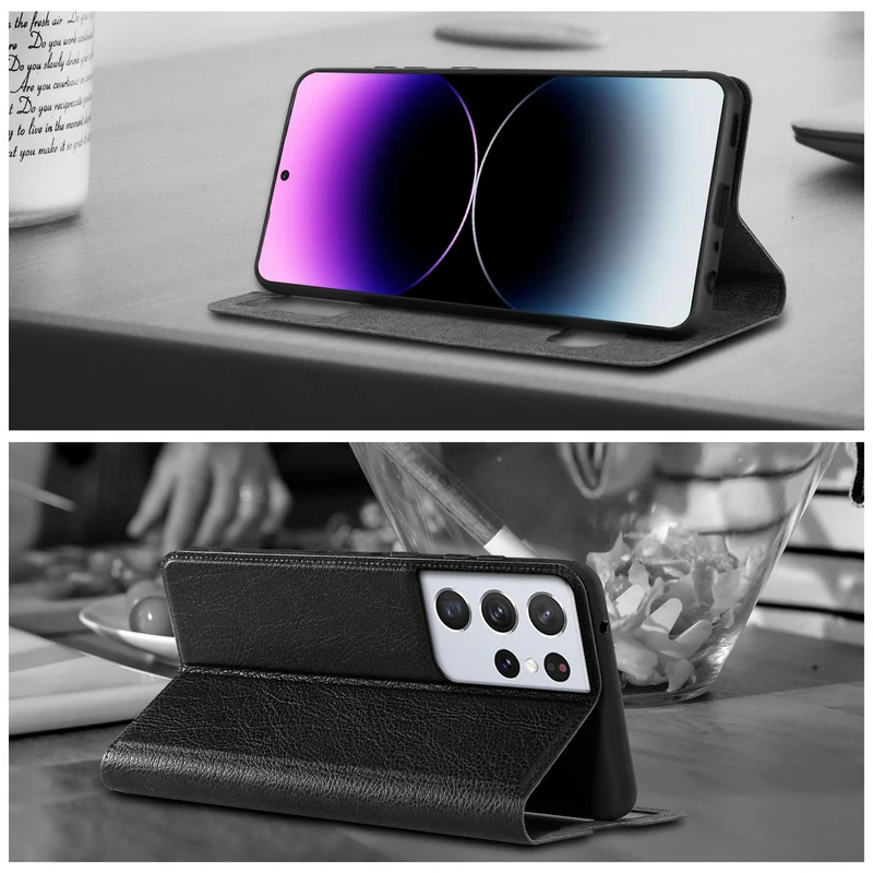 Cadorabo Hülle kompatibel mit Samsung Galaxy S21 ULTRA Schutzhülle mit Magnetverschluss, Standfunktion und 2 Sichtfenstern