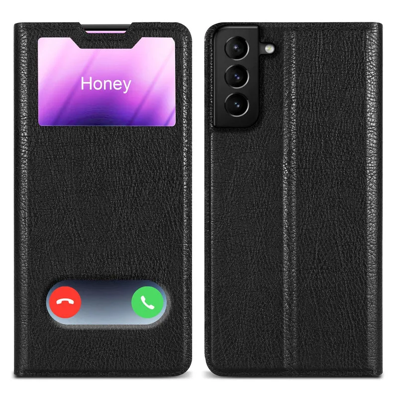 Cadorabo Hülle kompatibel mit Samsung Galaxy S21 PLUS Schutzhülle mit Magnetverschluss, Standfunktion und 2 Sichtfenstern