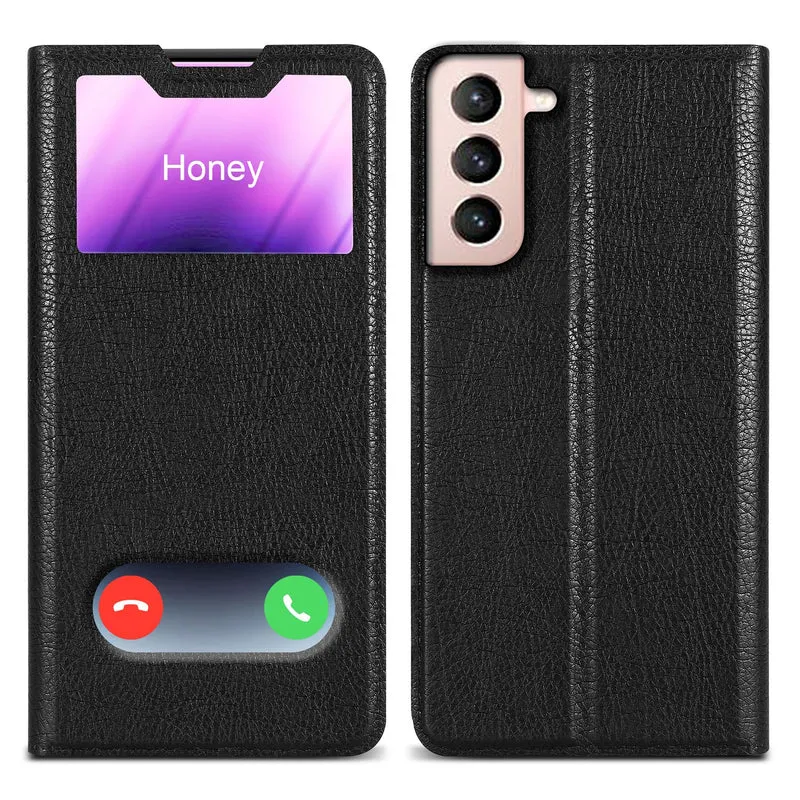 Cadorabo Hülle kompatibel mit Samsung Galaxy S21 5G Schutzhülle mit Magnetverschluss, Standfunktion und 2 Sichtfenstern