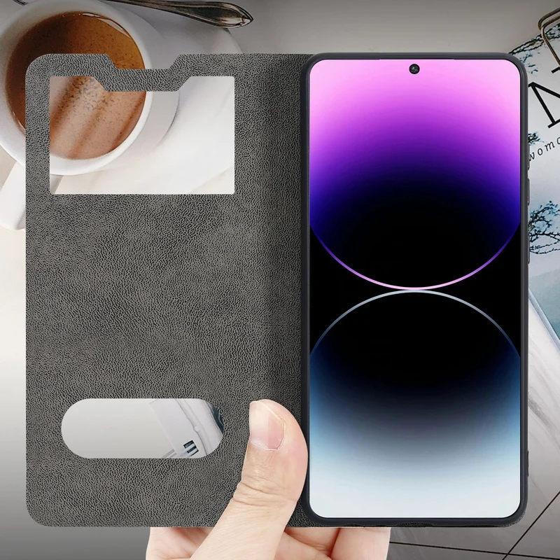 Cadorabo Hülle kompatibel mit Samsung Galaxy S21 5G Schutzhülle mit Magnetverschluss, Standfunktion und 2 Sichtfenstern