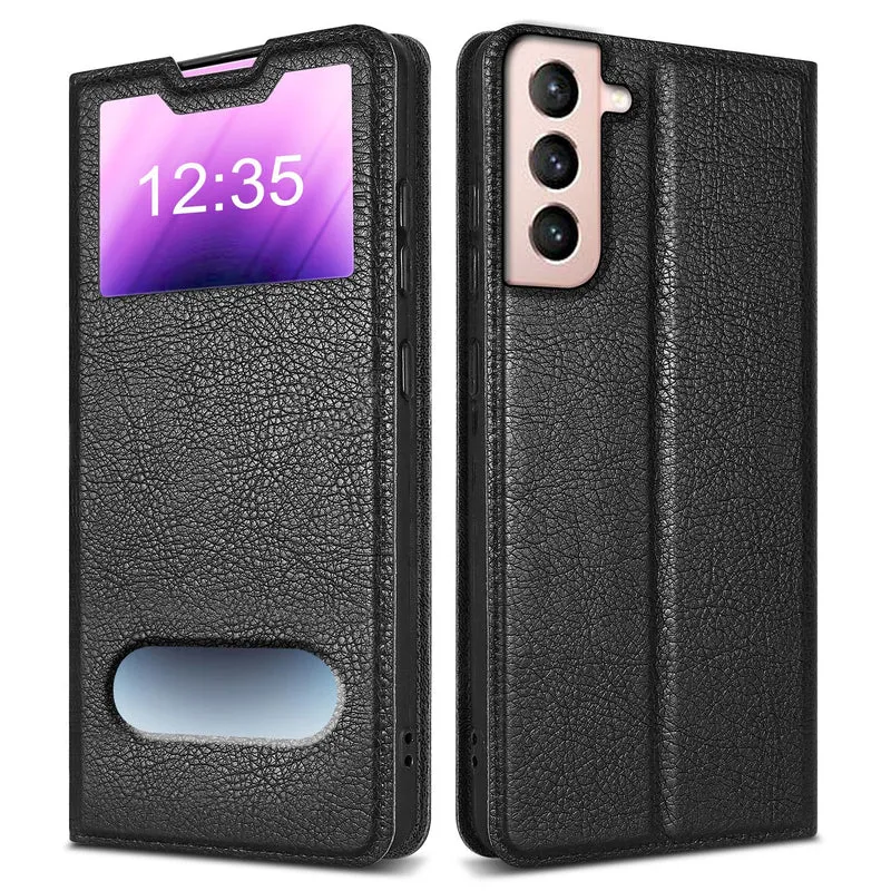 Cadorabo Hülle kompatibel mit Samsung Galaxy S21 5G Schutzhülle mit Magnetverschluss, Standfunktion und 2 Sichtfenstern