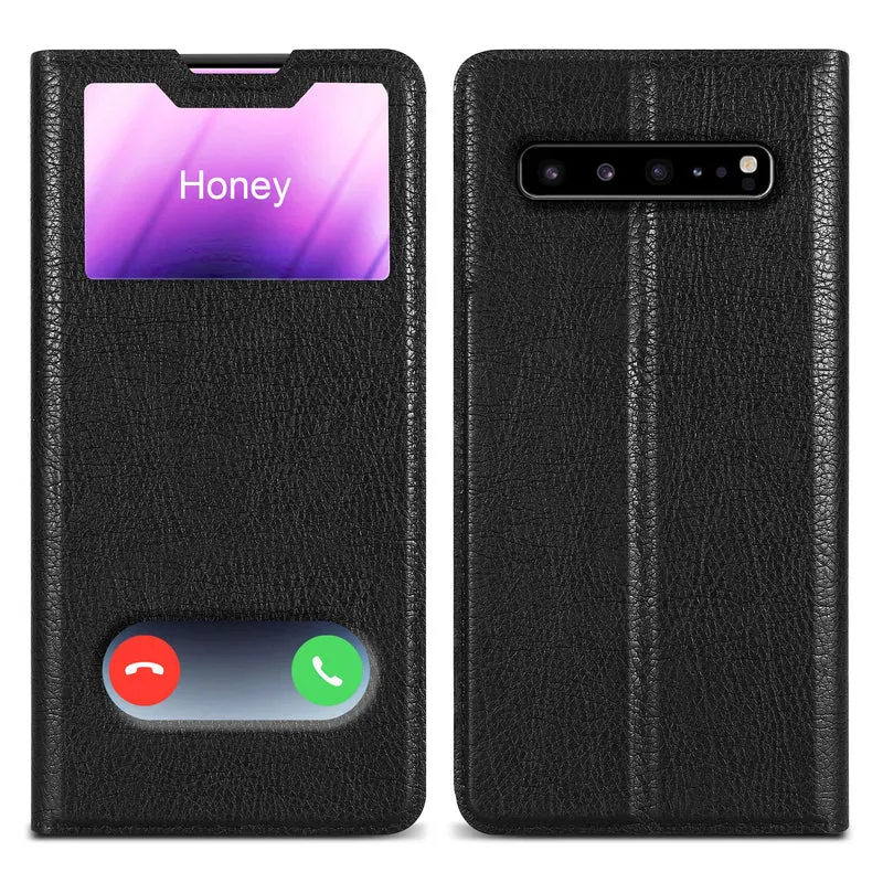 Cadorabo Hülle kompatibel mit Samsung Galaxy S10 5G Schutzhülle mit Magnetverschluss, Standfunktion und 2 Sichtfenstern