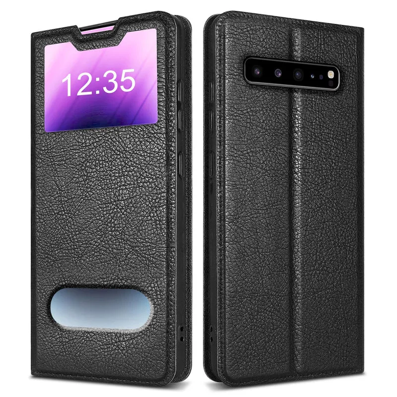 Cadorabo Hülle kompatibel mit Samsung Galaxy S10 5G Schutzhülle mit Magnetverschluss, Standfunktion und 2 Sichtfenstern