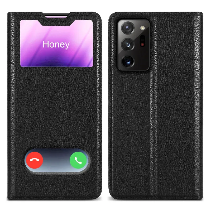 Cadorabo Hülle kompatibel mit Samsung Galaxy NOTE 20 Schutzhülle mit Magnetverschluss, Standfunktion und 2 Sichtfenstern