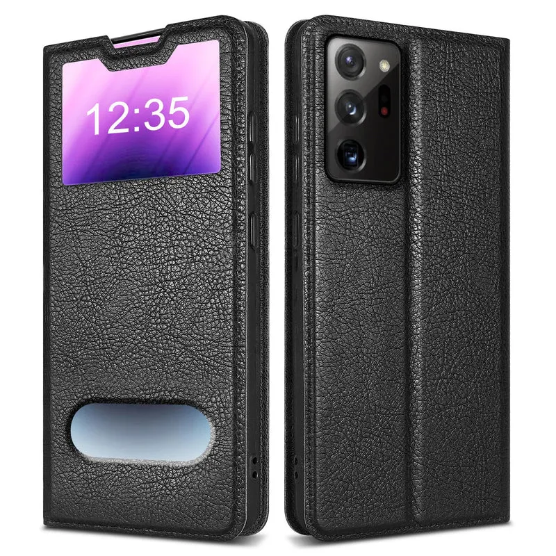 Cadorabo Hülle kompatibel mit Samsung Galaxy NOTE 20 Schutzhülle mit Magnetverschluss, Standfunktion und 2 Sichtfenstern