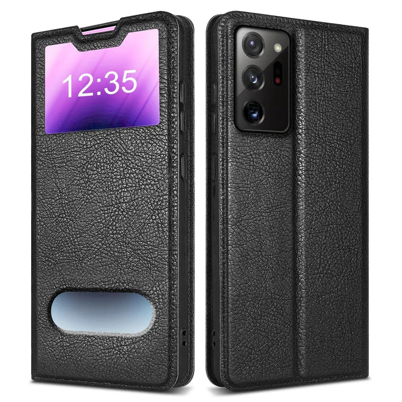 Cadorabo Hülle kompatibel mit Samsung Galaxy NOTE 20 ULTRA Schutzhülle mit Magnetverschluss, Standfunktion und 2 Sichtfenstern