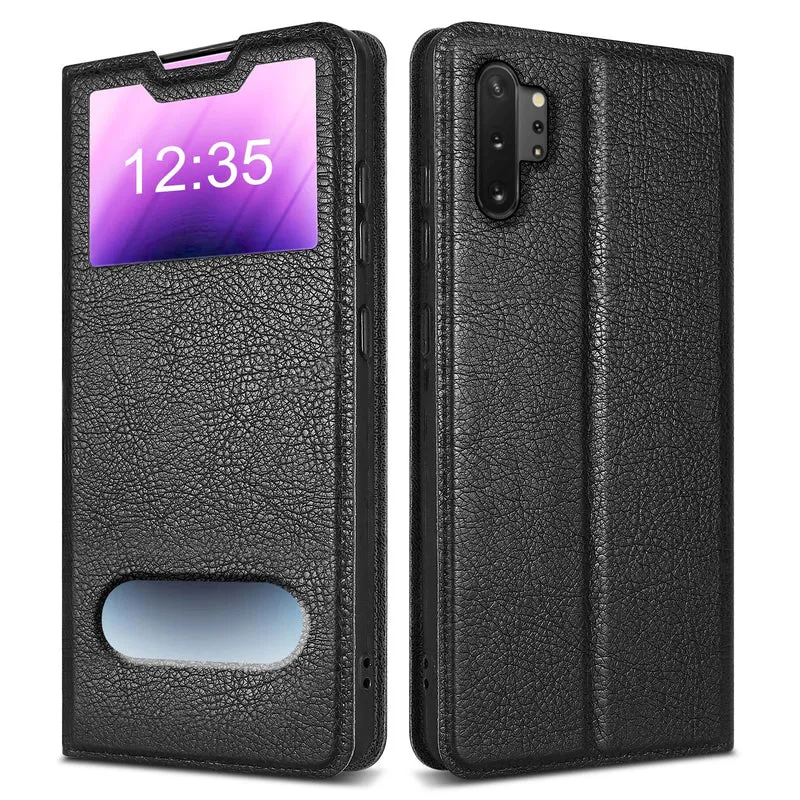 Cadorabo Hülle kompatibel mit Samsung Galaxy NOTE 10 PLUS Schutzhülle mit Magnetverschluss, Standfunktion und 2 Sichtfenstern