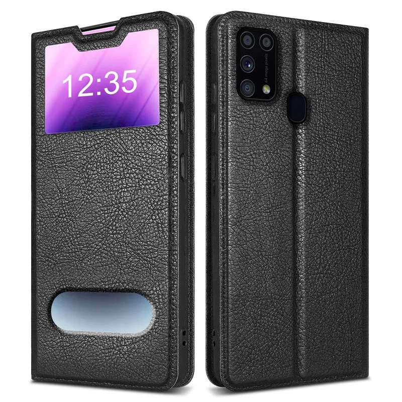 Cadorabo Hülle kompatibel mit Samsung Galaxy M31 Schutzhülle mit Magnetverschluss, Standfunktion und 2 Sichtfenstern