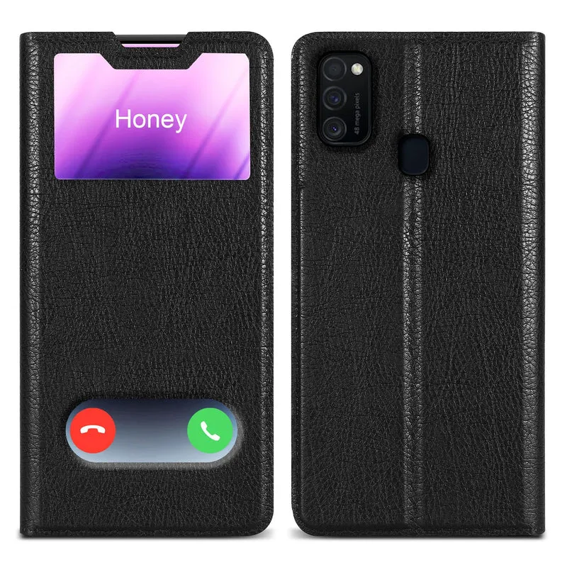 Cadorabo Hülle kompatibel mit Samsung Galaxy M21 / M30s Schutzhülle mit Magnetverschluss, Standfunktion und 2 Sichtfenstern