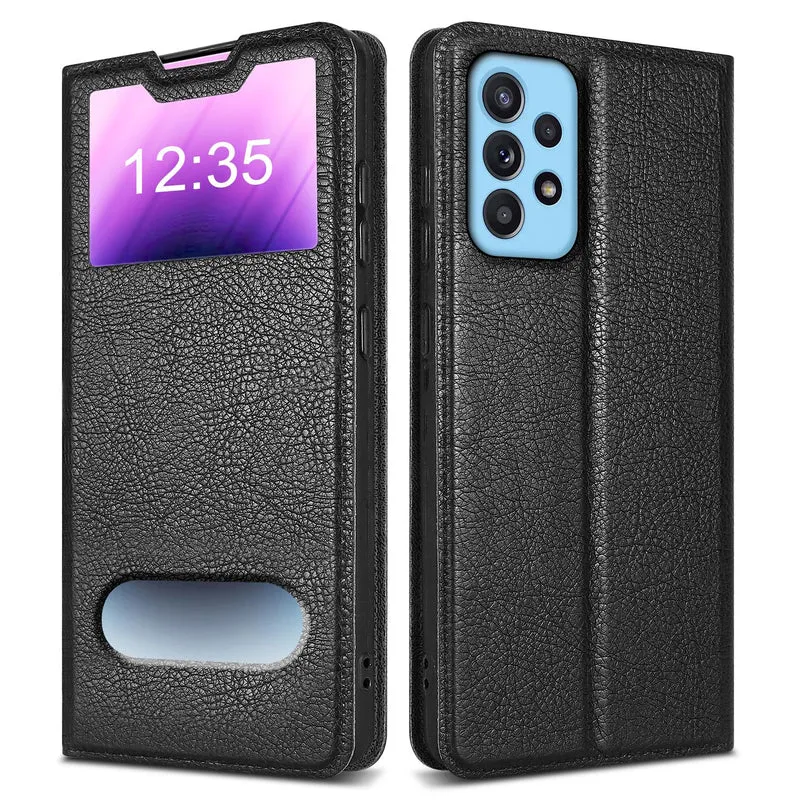 Cadorabo Hülle kompatibel mit Samsung Galaxy A52 (4G / 5G) / A52s Schutzhülle mit Magnetverschluss, Standfunktion und 2 Sichtfenstern