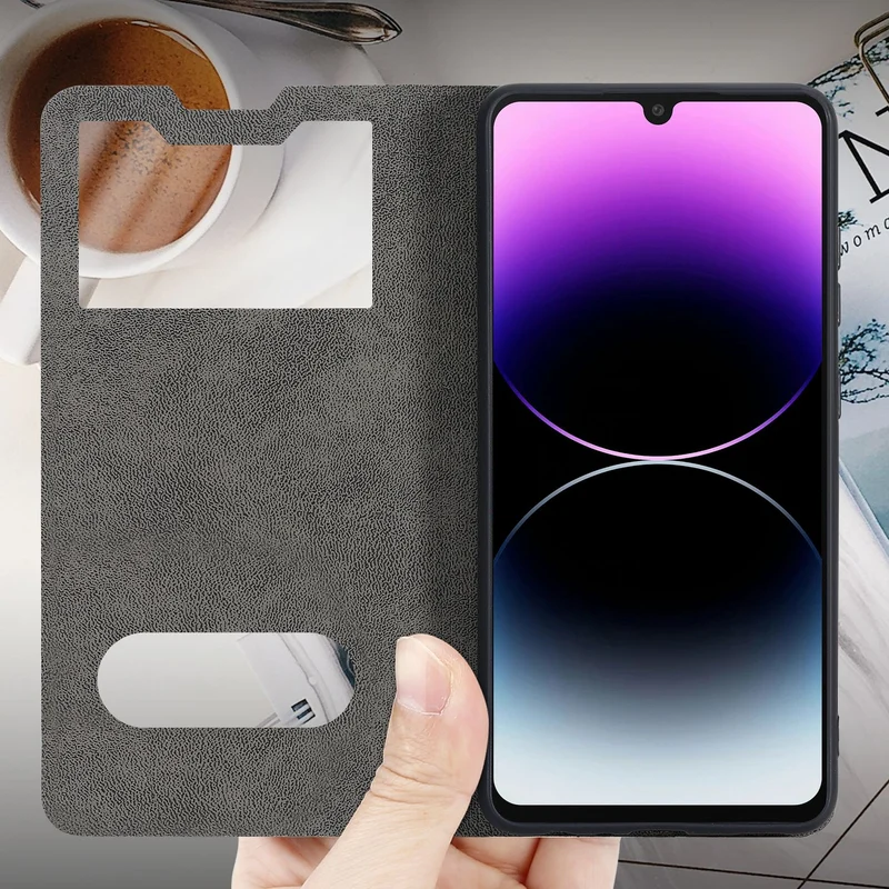 Cadorabo Hülle kompatibel mit Samsung Galaxy A33 5G Schutzhülle mit Magnetverschluss, Standfunktion und 2 Sichtfenstern