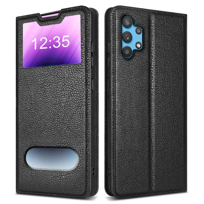Cadorabo Hülle kompatibel mit Samsung Galaxy A32 5G Schutzhülle mit Magnetverschluss, Standfunktion und 2 Sichtfenstern