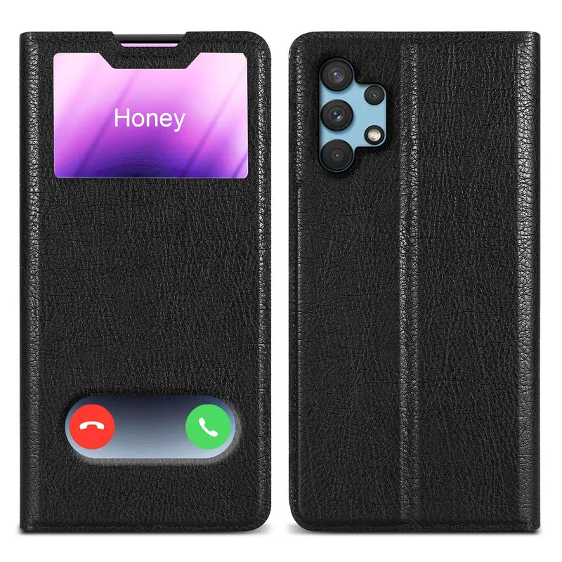 Cadorabo Hülle kompatibel mit Samsung Galaxy A32 4G Schutzhülle mit Magnetverschluss, Standfunktion und 2 Sichtfenstern