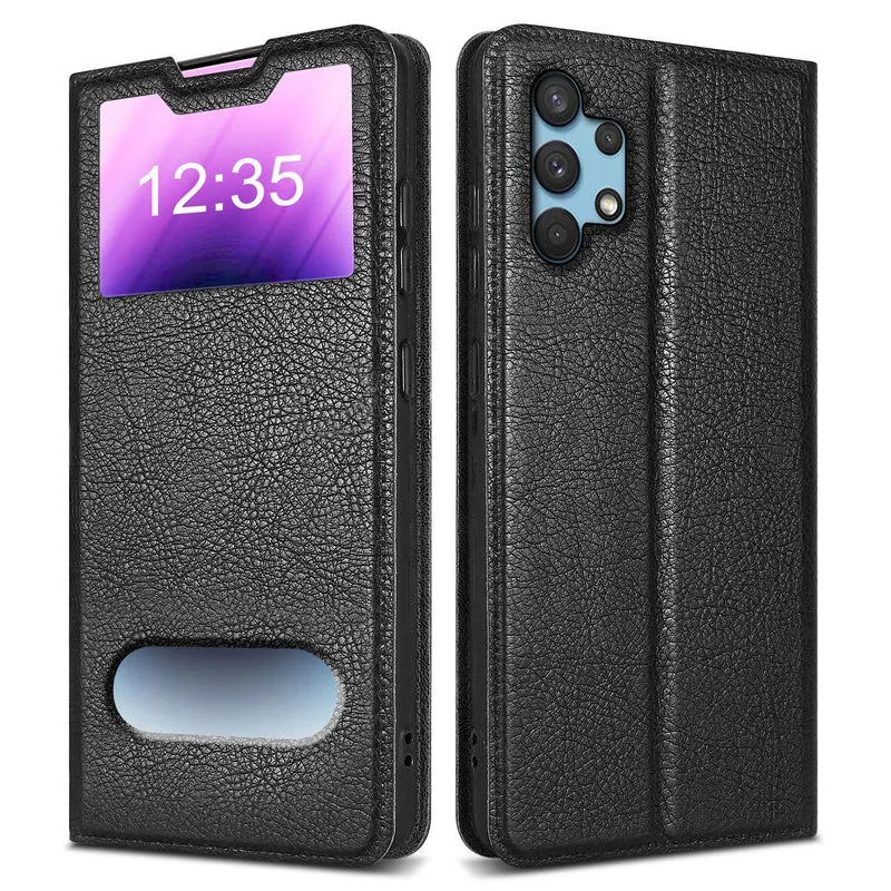 Cadorabo Hülle kompatibel mit Samsung Galaxy A32 4G Schutzhülle mit Magnetverschluss, Standfunktion und 2 Sichtfenstern