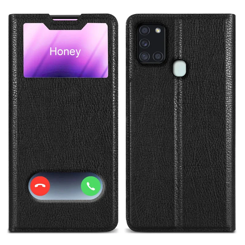 Cadorabo Hülle kompatibel mit Samsung Galaxy A21s Schutzhülle mit Magnetverschluss, Standfunktion und 2 Sichtfenstern