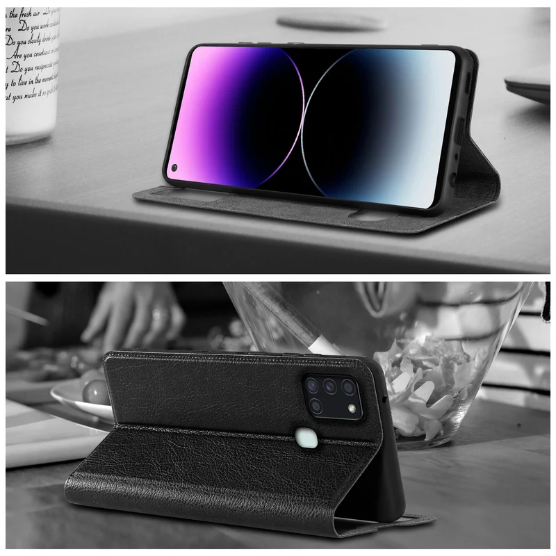 Cadorabo Hülle kompatibel mit Samsung Galaxy A21s Schutzhülle mit Magnetverschluss, Standfunktion und 2 Sichtfenstern