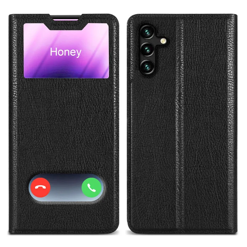 Cadorabo Hülle kompatibel mit Samsung Galaxy A13 5G Schutzhülle mit Magnetverschluss, Standfunktion und 2 Sichtfenstern