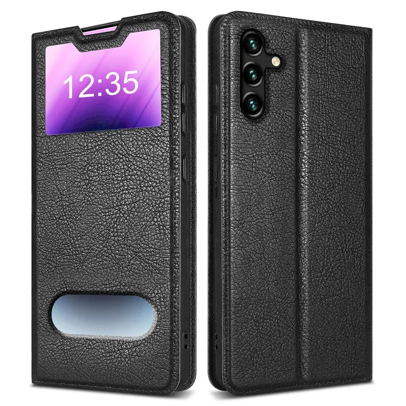 Cadorabo Hülle kompatibel mit Samsung Galaxy A13 5G Schutzhülle mit Magnetverschluss, Standfunktion und 2 Sichtfenstern