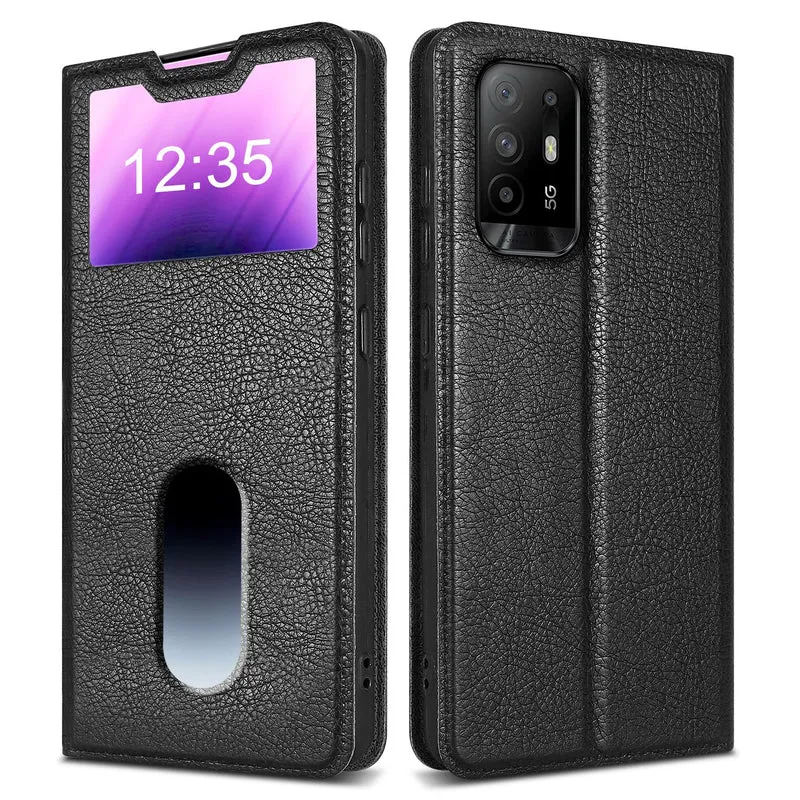 Cadorabo Hülle kompatibel mit Oppo A94 5G Schutzhülle mit Magnetverschluss, Standfunktion und 2 Sichtfenstern