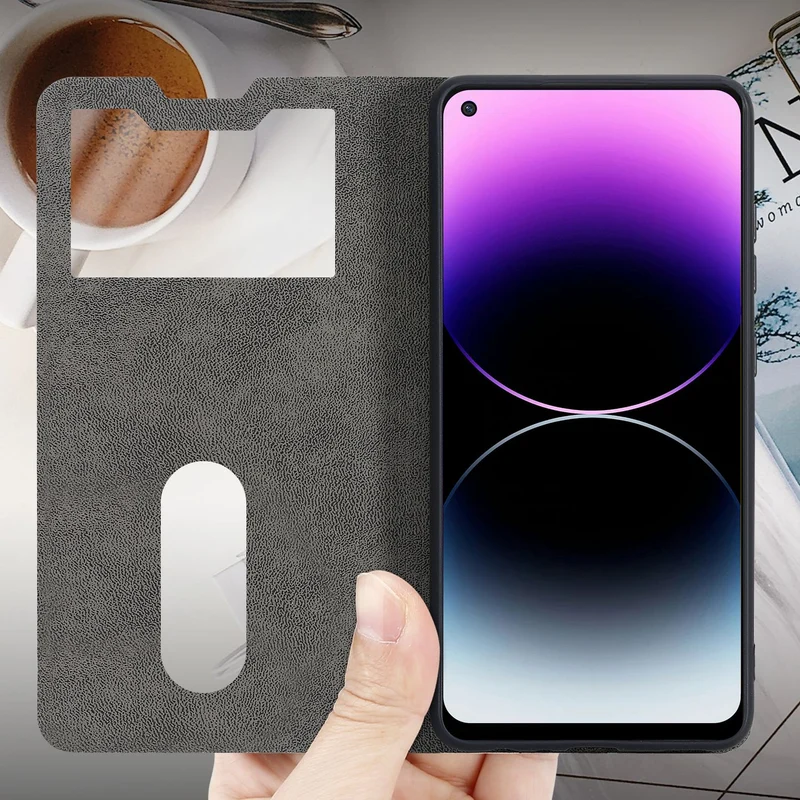 Cadorabo Hülle kompatibel mit Oppo A94 5G Schutzhülle mit Magnetverschluss, Standfunktion und 2 Sichtfenstern