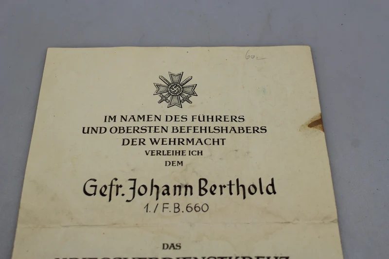 KVK-Zertifikat mit Schwertern zweiter Klasse