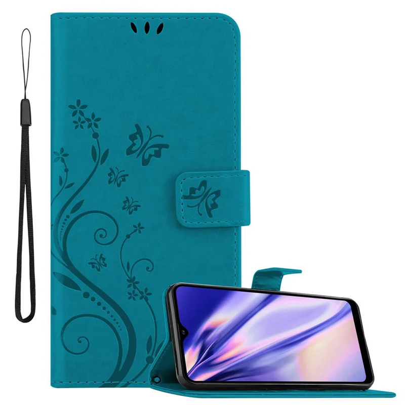 Cadorabo Hülle kompatibel mit Samsung Galaxy A21 Schutzhülle im Blumen Design mit Magnetverschluss, Standfunktion und Kartenfächern