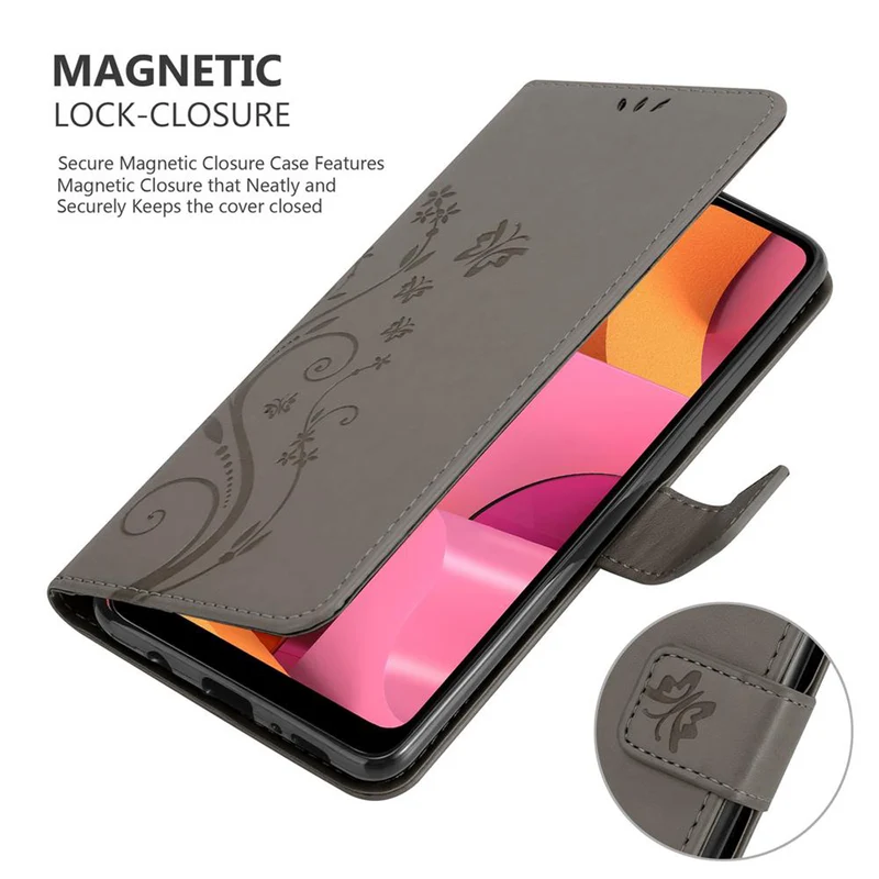 Cadorabo Hülle kompatibel mit Samsung Galaxy A21 Schutzhülle im Blumen Design mit Magnetverschluss, Standfunktion und Kartenfächern