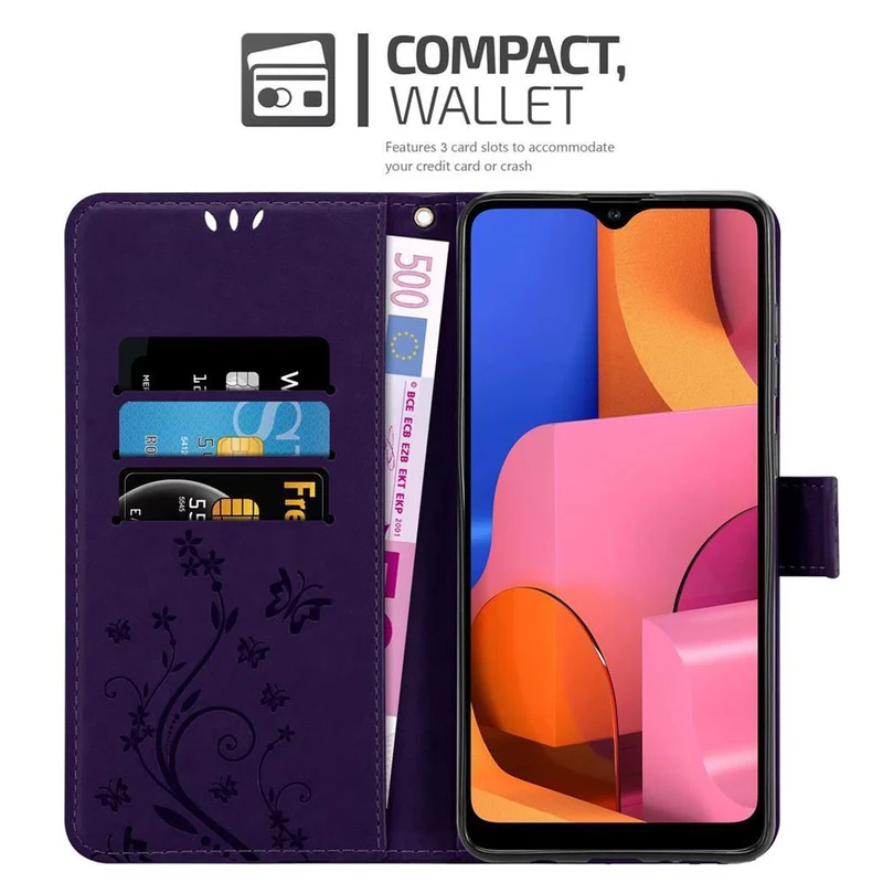 Cadorabo Hülle kompatibel mit Samsung Galaxy A21 Schutzhülle im Blumen Design mit Magnetverschluss, Standfunktion und Kartenfächern