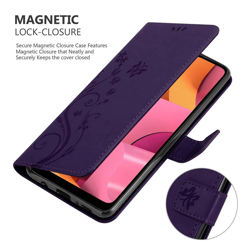 Cadorabo Hülle kompatibel mit Samsung Galaxy A21 Schutzhülle im Blumen Design mit Magnetverschluss, Standfunktion und Kartenfächern