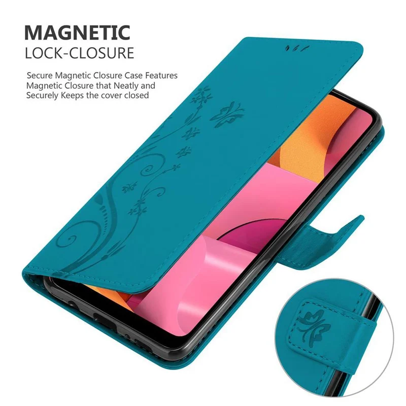 Cadorabo Hülle kompatibel mit Samsung Galaxy A21 Schutzhülle im Blumen Design mit Magnetverschluss, Standfunktion und Kartenfächern