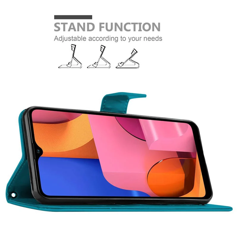 Cadorabo Hülle kompatibel mit Samsung Galaxy A21 Schutzhülle im Blumen Design mit Magnetverschluss, Standfunktion und Kartenfächern