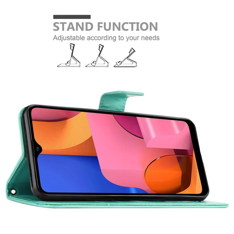 Cadorabo Hülle kompatibel mit Samsung Galaxy A21 Schutzhülle im Blumen Design mit Magnetverschluss, Standfunktion und Kartenfächern