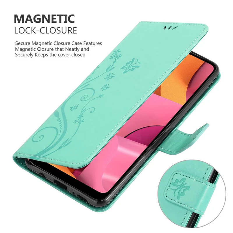 Cadorabo Hülle kompatibel mit Samsung Galaxy A21 Schutzhülle im Blumen Design mit Magnetverschluss, Standfunktion und Kartenfächern