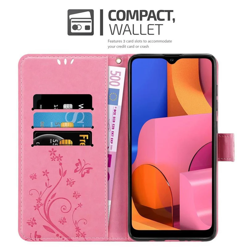 Cadorabo Hülle kompatibel mit Samsung Galaxy A21 Schutzhülle im Blumen Design mit Magnetverschluss, Standfunktion und Kartenfächern