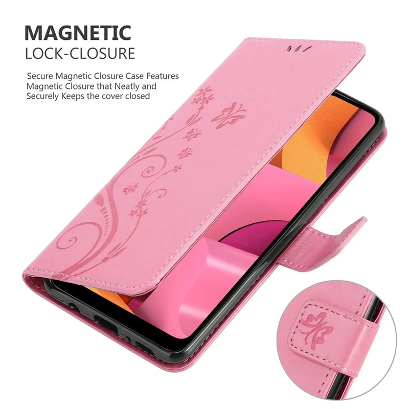 Cadorabo Hülle kompatibel mit Samsung Galaxy A21 Schutzhülle im Blumen Design mit Magnetverschluss, Standfunktion und Kartenfächern