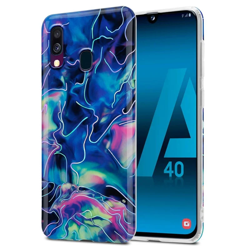 Cadorabo Hülle kompatibel mit Samsung Galaxy A40 Schutzhülle aus TPU Silikon mit Muster Mosaik