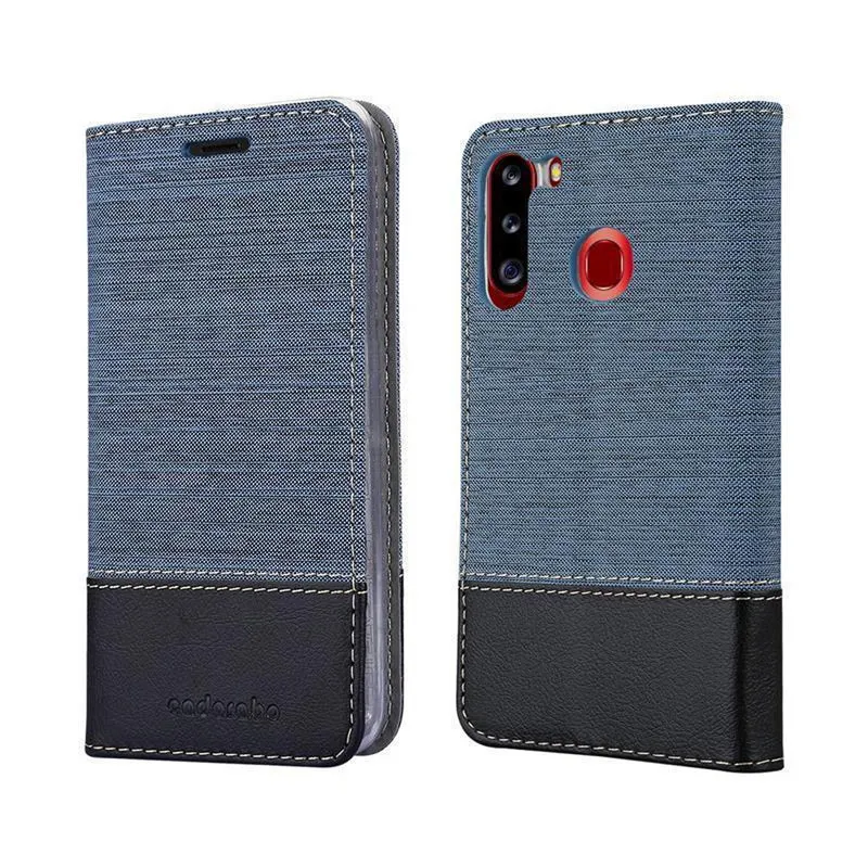Cadorabo Hülle kompatibel mit Samsung Galaxy A21 Schutzhülle mit Magnetverschluss, Standfunktion und Kartenfach