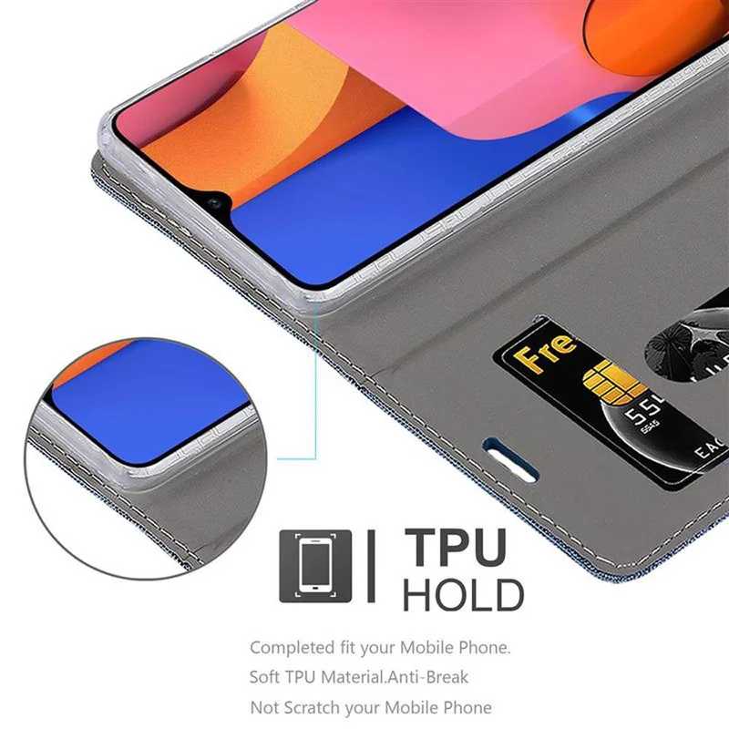 Cadorabo Hülle kompatibel mit Samsung Galaxy A21 Schutzhülle mit Magnetverschluss, Standfunktion und Kartenfach