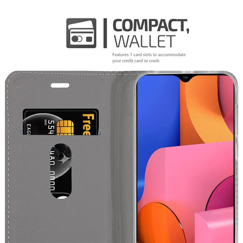 Cadorabo Hülle kompatibel mit Samsung Galaxy A21 Schutzhülle mit Magnetverschluss, Standfunktion und Kartenfach