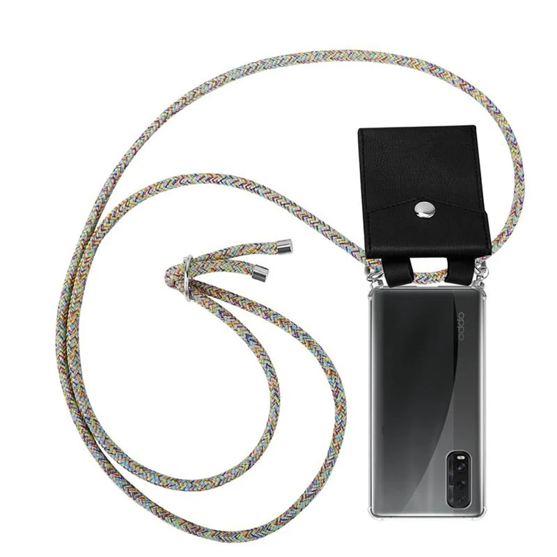 Cadorabo Handy Kette kompatibel mit Oppo FIND X2 Silikon Schutzhülle mit Silbernen Ringen, Kordel Band und abnehmbarem Etui