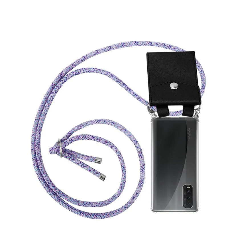 Cadorabo Handy Kette kompatibel mit Oppo FIND X2 Silikon Schutzhülle mit Silbernen Ringen, Kordel Band und abnehmbarem Etui